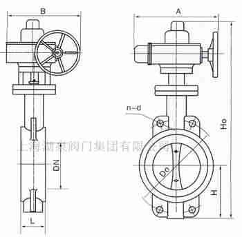 對(duì)夾式電動(dòng)蝶閥外形尺寸，安裝圖
